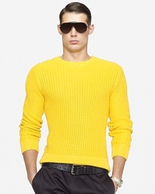 Crafted in a textural knit from luxe silk and cotton yarns, a trim-fitting sweater exudes vintage character with a slightly stretched crewneck collar for the quality of a well-worn favorite. Crafted in a textural knit from luxe silk and cotton yarns, a trim-fitting sweater exudes vintage character with a slightly stretched crewneck collar for the quality of a well-worn favorite.