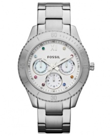 Pops of rainbow color catch the eye on this classically styled Stella collection watch, by Fossil. Pops of rainbow color catch the eye on this classically styled Stella collection watch, by Fossil.