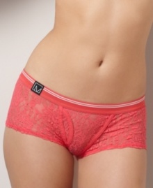 Best of both worlds. Girlie lace and boyish details mash up on this cute hipster by Material Girl. Best of both worlds. Girlie lace and boyish details mash up on this cute hipster by Material Girl.