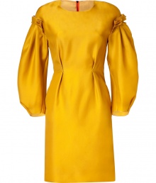 Make a bold statement in this ultra-luxe party-ready frock from Roksanda Ilincic - Round neck, ruffle-detailed long puff sleeves, front and back waist darts, fitted silhouette, exposed back zip closure - Style with statement sandals and a studded clutch