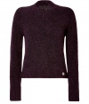 Inject a note of rich color into your cool weather staples with See by Chlo?s deep aubergine and black marled knit pullover - High round neckline, long sleeves, logo charm at hip - Cropped, slim fit - Wear with high-waisted separates and oversaturated accessories
