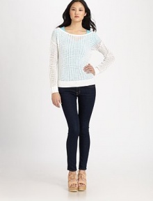 Semi-sheer boatneck with dropped shoulders and ribbed trim can be paired with a classic tank for that layered, of-the-moment look. BoatneckDropped shouldersLong sleevesRibbed cuffs and hem79% cotton/21% linenDry cleanImportedModel shown is 5'9½ (176cm) wearing US size Small. Semi-sheer boatneck with dropped shoulders and ribbed trim can be paired with a classic tank for that layered, of-the-moment look. BoatneckDropped shouldersLong sleevesRibbed cuffs and hem79% cotton/21% linenDry cleanImportedModel shown is 5'9½ (176cm) wearing US size Small.