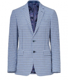 Sharpen up your warm weather looks with Etros paisley-lined plaid cotton blazer - Notched lapels, two-button closure, flap pockets at waist, dual back vent, paisley lining - Slim fit - Style with tailored trousers, a crisp button-down and loafers