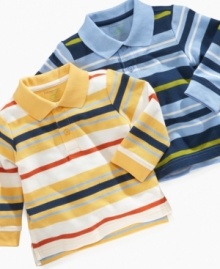 Cast some color into his closet with one of these adorable striped polo shirts from First Impressions. Cast some color into his closet with one of these adorable striped polo shirts from First Impressions.