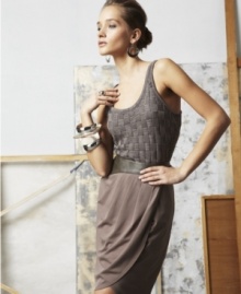 A faux-leather waistband contrasts this softly draped doo.ri for Impulse wrap-style skirt -- perfect for elegant-edge! A faux-leather waistband contrasts this softly draped doo.ri for Impulse wrap-style skirt -- perfect for elegant-edge!