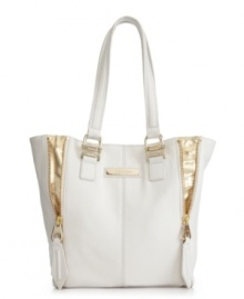 A timeless tote from Calvin Klein. Accented with polished goldtone hardware and modern vertical front zip pockets, this posh design will keep your style chic for seasons to come. A timeless tote from Calvin Klein. Accented with polished goldtone hardware and modern vertical front zip pockets, this posh design will keep your style chic for seasons to come.