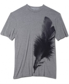 This feather graphic t-shirt from Calvin Klein definitely flies with your casual style. This feather graphic t-shirt from Calvin Klein definitely flies with your casual style.