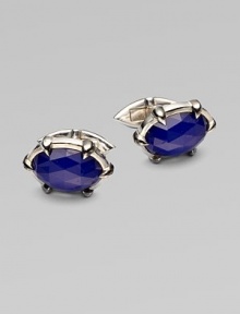 A dashing pair of sterling silver cufflinks with luxe semi-precious inlays.Lapis or quartzPolished and black rhodium-plated sterling silverAbout 1W X ½HImported A dashing pair of sterling silver cufflinks with luxe semi-precious inlays.Lapis or quartzPolished and black rhodium-plated sterling silverAbout 1W X ½HImported
