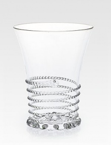 Decorative threading winds around the circumference of a stunning, mouthblown glass tumbler to create a look that's both traditional and modern. From the Amalia Collection Handmade 10-oz. capacity 4½ high Dishwasher safe Imported Decorative threading winds around the circumference of a stunning, mouthblown glass tumbler to create a look that's both traditional and modern. From the Amalia Collection Handmade 10-oz. capacity 4½ high Dishwasher safe Imported