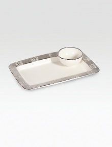 A beautiful hummus set is defined by a marbleized platinum pattern inspired by the sunbaked shores of the Amalfi coast. Set includes a platinum-rimmed porcelain bowl and accompanying tray. Arrives in a signature gift box Porcelain Platinum Tray, 12½W X 8½L Food safe Dishwasher safe Made in USA A beautiful hummus set is defined by a marbleized platinum pattern inspired by the sunbaked shores of the Amalfi coast. Set includes a platinum-rimmed porcelain bowl and accompanying tray. Arrives in a signature gift box Porcelain Platinum Tray, 12½W X 8½L Food safe Dishwasher safe Made in USA