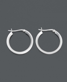 Super chic, these click back hoops add class. Crafted in smooth sterling silver. Approximate diameter: 1-1/10 inches. Super chic, these click back hoops add class. Crafted in smooth sterling silver. Approximate diameter: 1-1/10 inches.