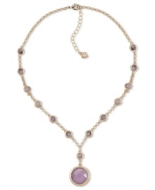 Lend a lovely look with this glittering plastic stone pendant by Carolee. Crafted in 12k gold-plated mixed metal. Approximate length: 16 inches + 2-inch extender. Approximate drop: 1-1/2 inches.