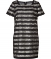 Ladylike in lace with a sleek stripey underlay, Marc by Marc Jacobs square-neck shift is a cool choice for adding modern-retro flair to your look - Square neckline with black trim, short sleeves, front patch pockets, exposed metal back zip - Straight silhouette - Team with a bright clutch and sweet black flats