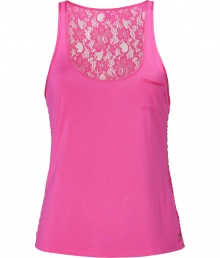 Seductive and sweet with its lace back and bright magenta coloring, Juicy Coutures super soft tank is a fun choice for layering and lounging alike - Solid jersey front, chest pocket, thick straps, tonal satin trim, lace back - Loose fit - Wear with the matching lace shorts for seriously sultry lounging Seductive and sweet with its lace back and bright magenta coloring, Juicy Coutures super soft tank is a fun choice for layering and lounging alike - Solid jersey front, chest pocket, thick straps, tonal satin trim, lace back - Loose fit - Wear with the matching lace shorts for seriously sultry lounging