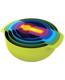 Create a smart space. Do more, make more and have more on hand to conquer every recipe you love with this nesting mixing bowl set. The innovative design is great for easy storage, especially in small spaces, and includes everything from mixing bowls to a colander to measuring cups. Create a smart space. Do more, make more and have more on hand to conquer every recipe you love with this nesting mixing bowl set. The innovative design is great for easy storage, especially in small spaces, and includes everything from mixing bowls to a colander to measuring cups.
