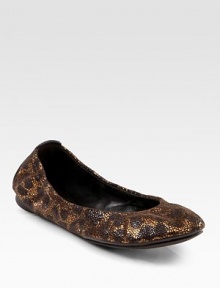 EXCLUSIVELY AT SAKS. Textured metallic leather in a wildly chic leopard print, backed by a signature logo at the heel. Leather and leopard-print metallic leather upperLeather liningRubber solePadded insoleImported