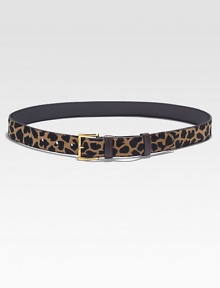 Animal print hair calf with goldtone metal buckle. Width, about 1.25Made in Italy Animal print hair calf with goldtone metal buckle. Width, about 1.25Made in Italy