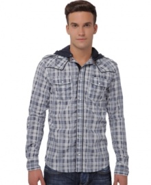 Get the layered look you like without the added bulk. This hooded plaid shirt from Buffalo David Bitton is instantly cool. Get the layered look you like without the added bulk. This hooded plaid shirt from Buffalo David Bitton is instantly cool.