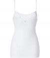 Stylish top in a fine cotton-linen blend - in summery elegant white - glam lace detail around the decollete - slim, fitted cut, slim straps - casual ribb look - a dream top, comfy like a shirt, decorative like a blouse - wear under a suit or with a pleated skirt or hot pants