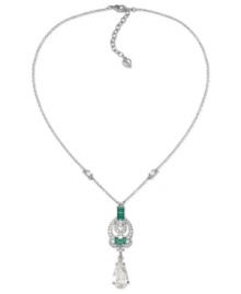 Center of attraction. Carolee's necklace is crafted from silver-tone mixed metal with a stone pendant in green shining through. Approximate length: 18 inches. Approximate drop: 2-3/8 inches.