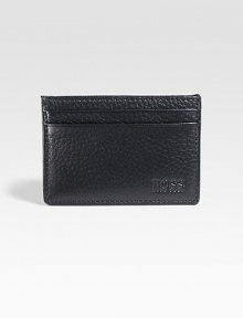 A slim-line credit card holder in pebbled leather with a debossed logo detail. Two card slots3¼ X 2¾Imported A slim-line credit card holder in pebbled leather with a debossed logo detail. Two card slots3¼ X 2¾Imported