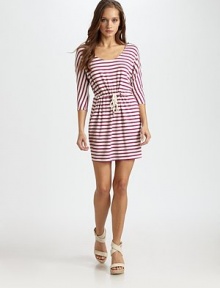 Sailor stripes add a touch of whimsy to this effortless shift, cinched by a drawstring waist.ScoopneckDropped shouldersThree-quarter sleevesDrawstring waistSlash pocketsAbout 18 from natural waist96% rayon/4% spandexMachine washMade in USAModel shown is 5'9 (175cm) wearing US size Small. Sailor stripes add a touch of whimsy to this effortless shift, cinched by a drawstring waist.ScoopneckDropped shouldersThree-quarter sleevesDrawstring waistSlash pocketsAbout 18 from natural waist96% rayon/4% spandexMachine washMade in USAModel shown is 5'9 (175cm) wearing US size Small.