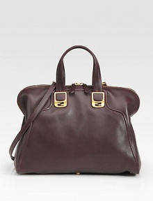 Supple Italian leather, finished with goldtone hardware and a detachable shoulder strap.Top handles, 4½ drop Removable, adjustable shoulder strap, 18-24 drop Top zip closure Protective metal feet Two inside open pockets Cotton lining 15W X 12H X 6½D Made in Italy Supple Italian leather, finished with goldtone hardware and a detachable shoulder strap.Top handles, 4½ drop Removable, adjustable shoulder strap, 18-24 drop Top zip closure Protective metal feet Two inside open pockets Cotton lining 15W X 12H X 6½D Made in Italy