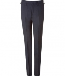 Stylish pants made ​.​.of fine, dark blue wool and cotton - Trendy, slim and straight cut with creases - New: the high rise with wide belt loops - Flat front - Elegant AND trendy - Pair with a classy cashmere pullover, classic polo shirts or dress shirts for a modern business look