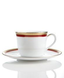 An instant classic, the Red Rim cup and saucer combine bands of holiday red and filigree-patterned gold in elegant white porcelain. Layer with Charter Club's Grand Buffet Classic Gold and Holly Berry dinnerware. An instant classic, the Red Rim cup and saucer combine bands of holiday red and filigree-patterned gold in elegant white porcelain. Layer with Charter Club's Grand Buffet Classic Gold and Holly Berry dinnerware.