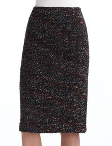 THE LOOKHigh waist designBack zip with button tab closureTextured design with metallic thread detailsFully linedBack vented hemTHE FITPencil skirt silhouetteAbout 25½ longTHE MATERIAL45% virgin wool/41% polyamide/10% polyacrylic/2% polyester/1% cashmere/1% alpacaCARE & ORIGINDry cleanImported THE LOOKHigh waist designBack zip with button tab closureTextured design with metallic thread detailsFully linedBack vented hemTHE FITPencil skirt silhouetteAbout 25½ longTHE MATERIAL45% virgin wool/41% polyamide/10% polyacrylic/2% polyester/1% cashmere/1% alpacaCARE & ORIGINDry cleanImported