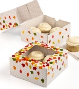 Fall of flavor. Welcome in the change of season with these festive & fun cupcake boxes. The perfect way to present your best baked goods, each collapsible box holds & displays up to 4 cupcakes and showcases the colors of autumn.