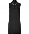 Prim and proper gets a high style redux with this chic sleeveless silk sateen frock from Jil Sander Navy - Embellished spread collar, sleeveless, slim straight silhouette, concealed back zip closure - Wear with a cashmere cardigan and classic ballet flats