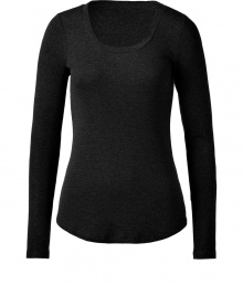 Stylish long-sleeve shirt in a black modal and cotton blend - A classic basic shirt, exactly THE ONE you are always looking for and also need - The cut is feminine fitted, with a nice scoop neck - Rounded seams - You can wear it as a layering piece and also as a soloist - Fits virtually everything, from a pants suit to jeans or leather pants