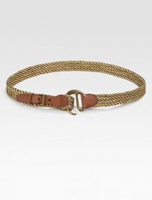 A metallic rope offset by a rustic brass hook closure blends rugged style with graceful femininity.Hook buckleAbout 1½ wideJute, leather, and brassImported A metallic rope offset by a rustic brass hook closure blends rugged style with graceful femininity.Hook buckleAbout 1½ wideJute, leather, and brassImported