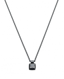 Perfect style for the metrosexual male. This simple square pendant is crafted in black ceramic and strung on a black ion-plated stainless steel chain. Approximate length: 19 inches. Approximate drop: 1 inch. Perfect style for the metrosexual male. This simple square pendant is crafted in black ceramic and strung on a black ion-plated stainless steel chain. Approximate length: 19 inches. Approximate drop: 1 inch.