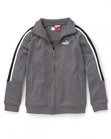 A sporty fave, this easy wear PUMA double knit jacket features flashes of contrast for flair. A sporty fave, this easy wear PUMA double knit jacket features flashes of contrast for flair.