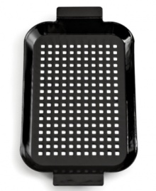 Simplified grilling. This porcelain-coated steel grill grid cuts down mess and stress, moving effortlessly from grill to table. The perforated design promotes even heating and easy food release, while infusing food with rich, smoky flavor. 1-year warranty. Simplified grilling. This porcelain-coated steel grill grid cuts down mess and stress, moving effortlessly from grill to table. The perforated design promotes even heating and easy food release, while infusing food with rich, smoky flavor. 1-year warranty.