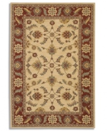 Covered in graceful floral imagery, this area rug will fill your room with color. The Sedona rug is woven from New Zealand worsted wool that has been specially twisted and space-dyed to replicate the look of a hand-woven Peshawar rug. In ivory with a deep red border, this magnificent piece creates an inviting space for gatherings in your home.