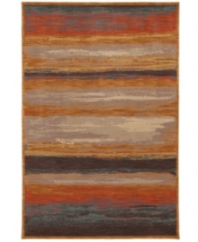 Infused with a rich painterly quality, this exquisitely hued area rug beautifully blurs the line between art and interior design. Crafted from two-ply nylon yarn to impart a soft hand and a dense pile that is eminently durable and easy to clean. Infused with a rich painterly quality, this exquisitely hued area rug beautifully blurs the line between art and interior design. Crafted from two-ply nylon yarn to impart a soft hand and a dense pile that is eminently durable and easy to clean.