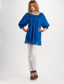 Gorgeous details, like looped trim and cutout embroidery, make this silk design a must-have for all seasons.Three-quarter sleeves About 29 from shoulder to hem Silk; dry clean ImportedOUR FIT MODEL RECOMMENDS ordering true size. Gorgeous details, like looped trim and cutout embroidery, make this silk design a must-have for all seasons.Three-quarter sleeves About 29 from shoulder to hem Silk; dry clean ImportedOUR FIT MODEL RECOMMENDS ordering true size.