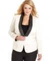 Blaze a hot trail in Jessica Simpson's studded plus size jacket-- it's a must-get statement piece!