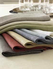 An alternative to formal table linens with a simple yet stunning tonal chevron pattern. Set of 4 Plain hems Mitered corners 15 X 20 Linen Machine wash Imported An alternative to formal table linens with a simple yet stunning tonal chevron pattern. Set of 4 Plain hems Mitered corners 15 X 20 Linen Machine wash Imported