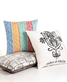 Modern allure! This Bar III decorative pillow features a landscape of abstract foil print that adds extra flair and dimension to your bed.