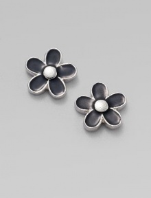 A sweet, delicate floral design to adorn the ears.Epoxy 10K goldplated brass Diameter, about ½ 14K gold filled post backs Imported A sweet, delicate floral design to adorn the ears.Epoxy 10K goldplated brass Diameter, about ½ 14K gold filled post backs Imported