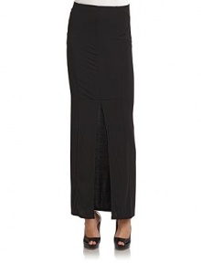 THE LOOKElastic high waist designTonal seamsSlit in front hemTHE FITAbout 34 from waist to hemTHE MATERIAL95% polyester/5% spandexCARE & ORIGINDry cleanImportedModel shown is 5'10 (177cm) wearing US size Small. 