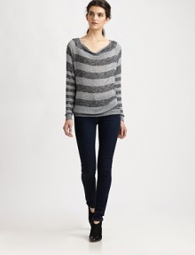 Whisperweight knit, styled with bold stripes in a soft, slouchy pullover.Draped boatneckRaglan sleevesRibbed trimAbout 25 from shoulder to hem52% polyester/38% rayon/7% linen/3% spandexMachine washMade in USAModel shown is 5'9½ (176cm) wearing US size Small.