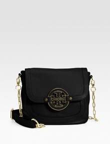 Rich pebble-grain leather defines this demure flap silhouette, finished with the iconic logo and a chain and leather shoulder strap.Chain and leather shoulder strap, 20½ drop Magnetic flap closure One outside open pocket under flap Protective metal feet One inside zip pocket Cotton lining 10½W X 9½H X 3D Imported Rich pebble-grain leather defines this demure flap silhouette, finished with the iconic logo and a chain and leather shoulder strap.Chain and leather shoulder strap, 20½ drop Magnetic flap closure One outside open pocket under flap Protective metal feet One inside zip pocket Cotton lining 10½W X 9½H X 3D Imported