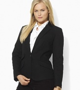 The Valarine blazer is cut for a chic, feminine fit in stretch cotton twill and finished with a velvet collar for an elegant accent.