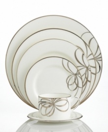 There's no classier canvas for your favorite recipes than these dinner plates from the kate spade Belle Boulevard dinnerware collection. Featuring a distinctive platinum band and whimsical bow design on the finest white china, its easy sophistication makes every meal a work of art.