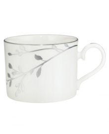 Birch branches grow around this pure white porcelain cup from Noritake dinnerware. The dishes of this set turn formal tables into serene landscapes. The contemporary design is refined in polished platinum with a breezy, all-natural beauty. Birch branches grow around this pure white porcelain cup from Noritake dinnerware. The dishes of this set turn formal tables into serene landscapes. The contemporary design is refined in polished platinum with a breezy, all-natural beauty.